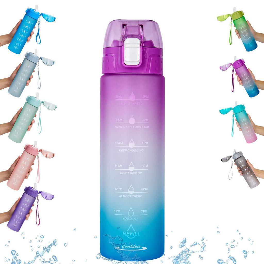  [AUSTRALIA] - Goothdurs 24 oz Water Bottle with Time Marker & Straw – Water Bottles with Times to Drink, Bpa Free Leak Proof for Fitness, Gym and Outdoor Sports A1-Purple/Blue Gradiant