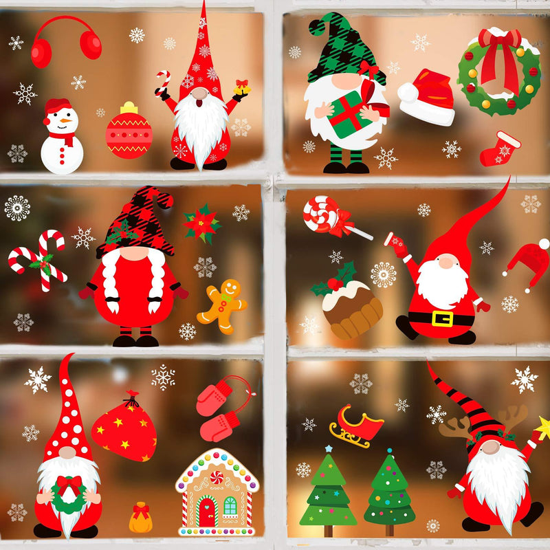  [AUSTRALIA] - Christmas Double Side Window Clings, 8 Sheets 316 PCS Gnome/Tomte/Nisse Window Clings Christmas Elves Window Decorations Kids Window Stickers for Xmas Window Decals