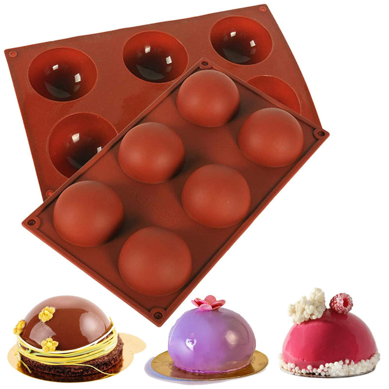  [AUSTRALIA] - 6 Holes Silicone Mold For Chocolate, Cake, Jelly, Pudding, Handmade Soap, Round Shape BPA Free Cupcake Baking Pan, BPA Free Baking Mold for Dome Mousse - 2PACK