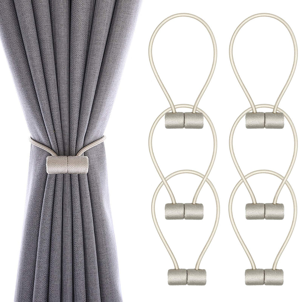  [AUSTRALIA] - 6 Pack Upgraded Magnetic Curtain Tiebacks Strong and Durable Window Decorative Weaving Rope 17 Inch Long Convenient Draperies Holdback Fit for Home Bathroom Office Decoration Use(Beige) Beige