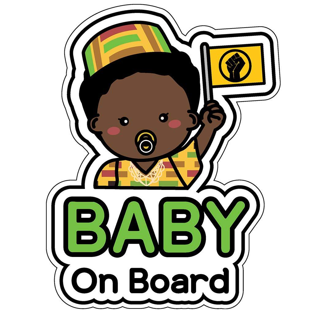  [AUSTRALIA] - GEEKBEAR Baby on Board Sticker and Decal (Afro-American Boy, 1 Pack) - Baby Bumper Car Sticker - Baby Window Car Sticker - Baby in Car Sticker - Cute Safety Caution Decal Sign for Cars Afro-american Boy