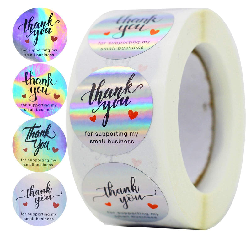 PPNZQAUT 500pcs Rainbow Holo Thank You Stickers 4 Designs 1" Thank You for Supporting My Small Business Stickers Holographic Thank You Business Stickers Roll Small Thank You Labels for Business - LeoForward Australia
