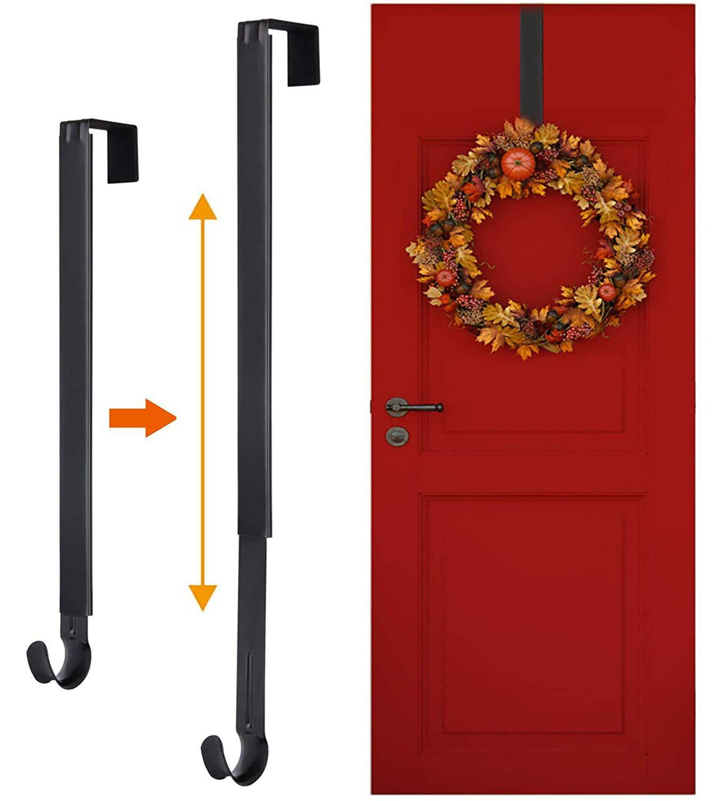  [AUSTRALIA] - Adjustable Wreath Door Hanger, Over Door Wreath Hook Wreath Holder Adjustable Wreath Door Hanger Length 15 inch - 24 inch for Hanging Clothing, Towels, Wreaths, Bags, Christmas and Party Decoration Black