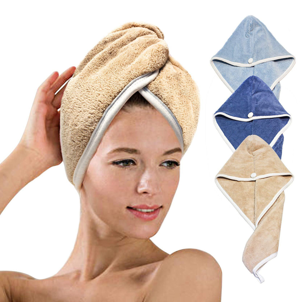  [AUSTRALIA] - XZP Microfiber Fast Dry Hair Towel Caps For Women Plush Hair Quick Drying Towels Hat Very Thick Hair Wrap Dries in 3 Minutes (3 colors of Velvet hair quick drying towel) 3 colors of hair quick drying towels