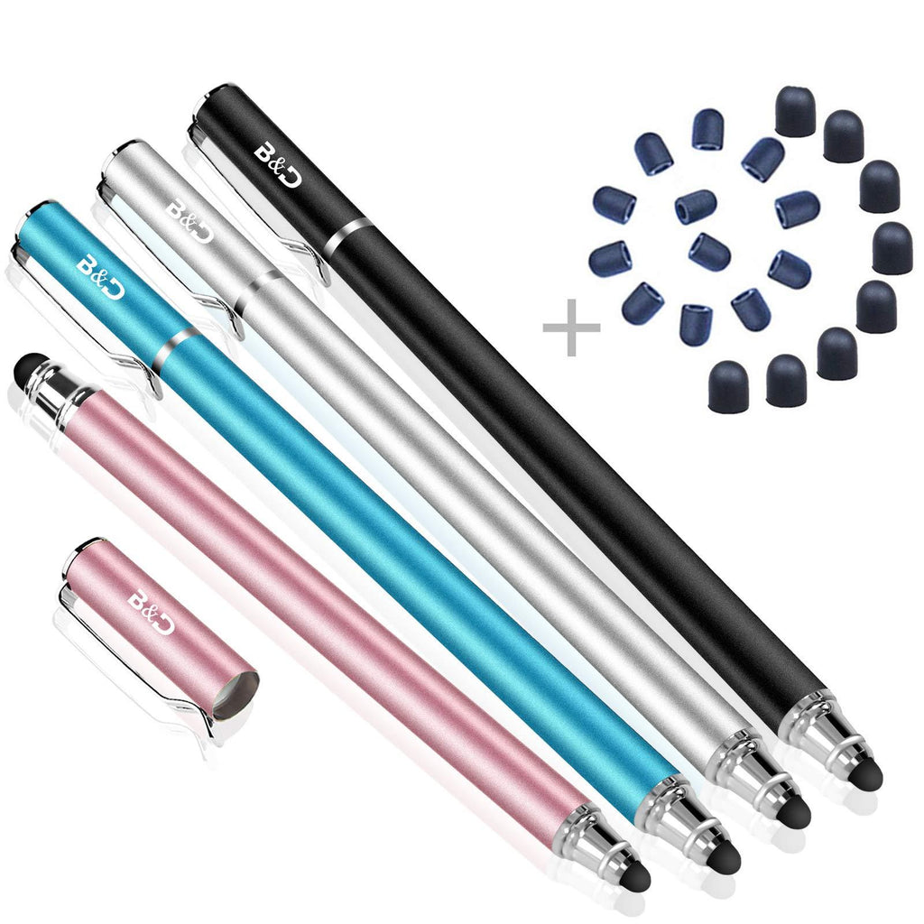 Bargains Depot Capacitive Stylus/Styli 2-in-1 Universal Stylus Pens for All Touch Screen Tablets/Cell Phones with 20 Extra Replaceable Soft Rubber Tips (4 Pieces, Black/Blue/Silver/Rose Gold) - LeoForward Australia