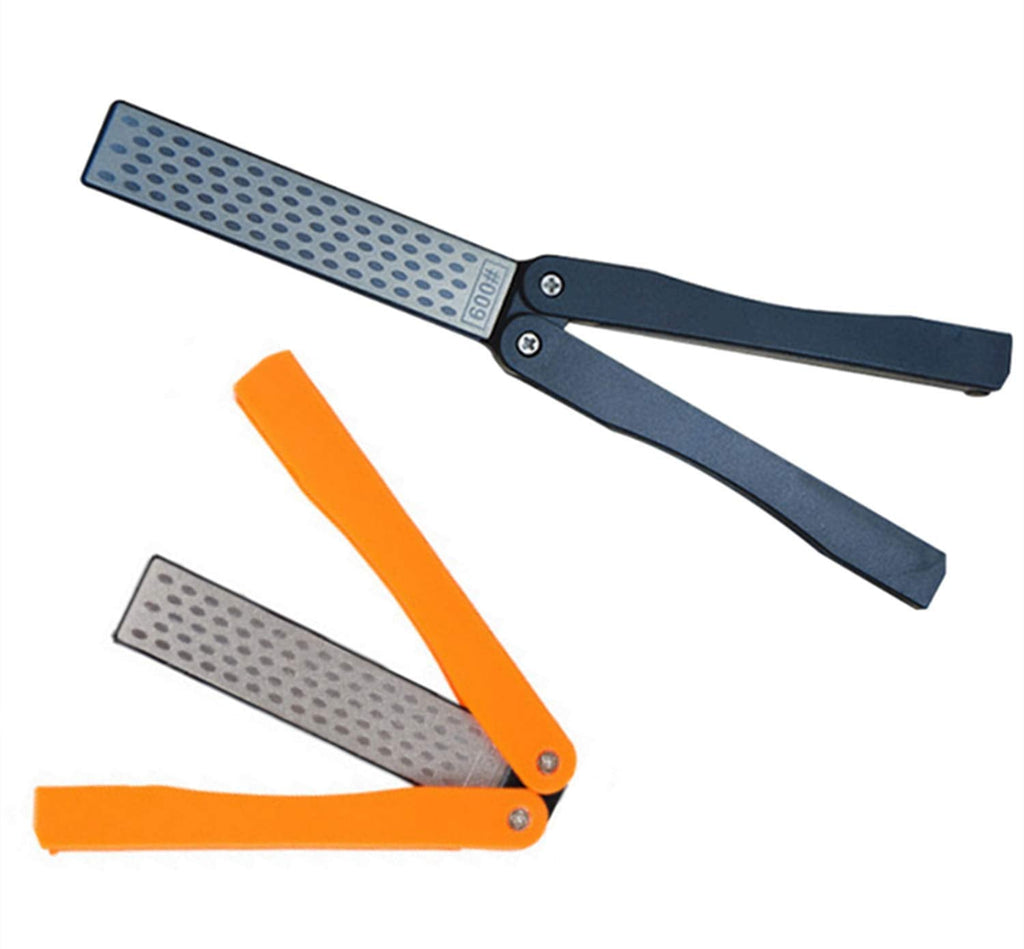  [AUSTRALIA] - 2 Pcs 400/600 Grit Portable Handheld Double Sided Sharpener Pocket Diamond Knife Sharpening Stone for Kitchen, Garden, Outdoor tools Fine/Coarse Grinding （Black/Orange）