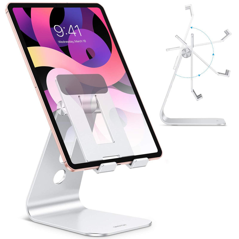  [AUSTRALIA] - Adjustable Tablet Stand for Desk, Upgraded Longer Arms for Greater Stability, OMOTON T2 iPad Stand Holder with Hollow Design for Bigger Sized Phones and Tablets Such as iPad Pro/Air/Mini, Silver