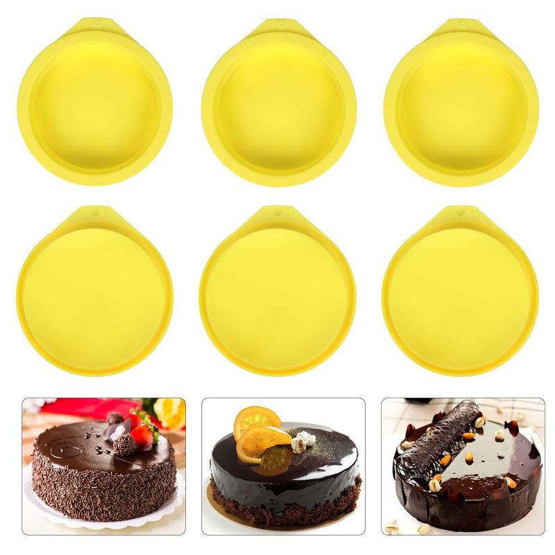  [AUSTRALIA] - Silicone Cake Molds 4 Inch Round Cake Pans DIY Rainbow Layer Cakes Baking Mold Silicone Baking Pan Set for Cake Pancake Taco Shell Pizza Crust Omelet Frittata and Resin Craft, Set of 6, Yellow