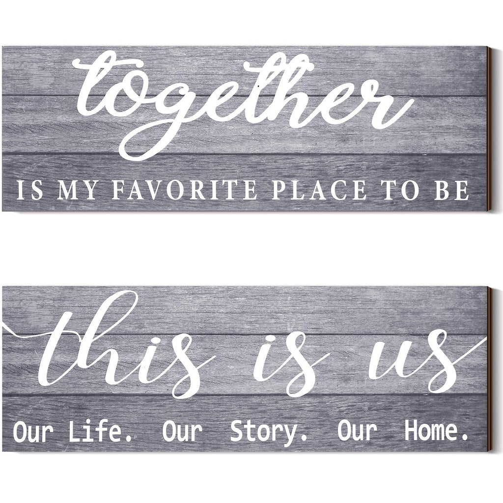  [AUSTRALIA] - 2 Pieces This is Us Our Life Our Story Rustic Print Wood Signs Together Rustic Wooden Wall Art Signs Farmhouse Entryway Signs for Bedroom Living Room Office Decor, 4.7 x 13.8 Inch (Gray) Gray