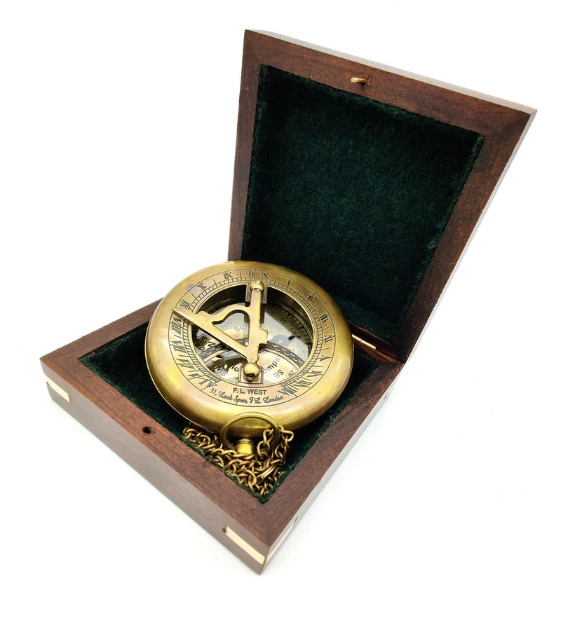  [AUSTRALIA] - KRAFTBAZAR Sundial Compass, Antique Steampunk Brass Sundial Compass, Sundial Watch with Wooden Box