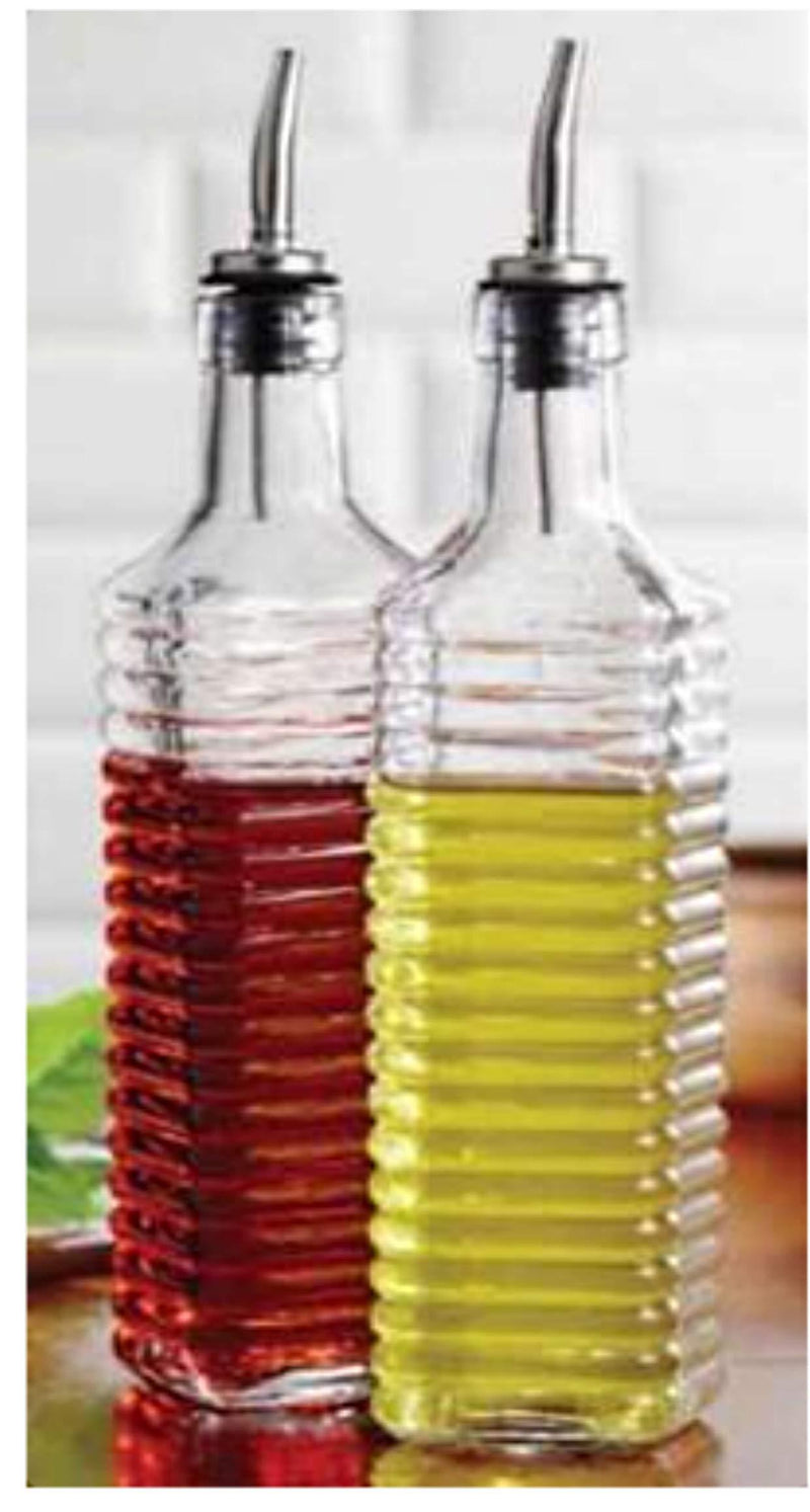 [AUSTRALIA] - Europe Ware Decorative 2 Piece Oil & Vinegar Bottles Rippled Glass