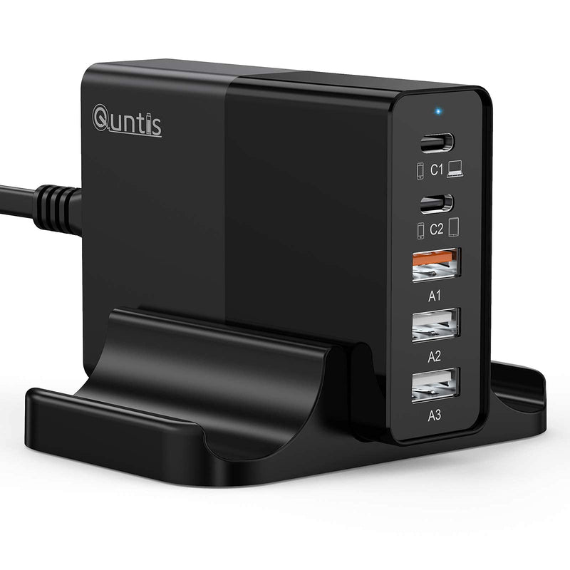  [AUSTRALIA] - USB C Charger, Quntis 65W 5-Port PD 3.0 Type C Charger USB C Wall Charger with 2 Power Delivery Ports for MacBook Pro/Air iPhone 12 Pro Max/12 Pro iPad Pro Switch Think Pad Galaxy S21/S20