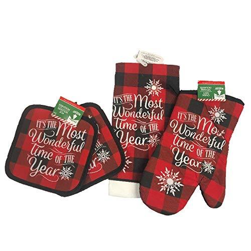  [AUSTRALIA] - GBI Christmas House Red and Black Buffalo Plaid Kitchen Linens - It's The Most Wonderful Time of The Year (Set of 4)