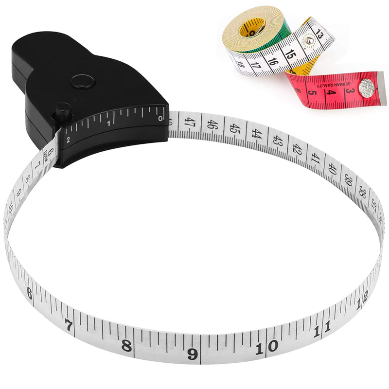  [AUSTRALIA] - Body Measuring Tape, 2 Pack Measure Tape 60 inch (150cm), Lock Pin & Push Button Retract, Soft Tape Measure with Snap Button Closure for Body Sewing Tailor, Black + Multicolor Black+ Multicolor