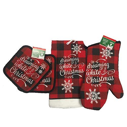  [AUSTRALIA] - GBI Christmas House Red and Black Buffalo Plaid Kitchen Linens - I'm Dreaming of a White Christmas (Set of 4)