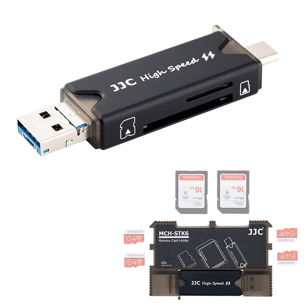 JJC USB 3.0 SD Micro SD Card Reader with Storage Holder, USB C USB A Plus OTG for SD SDHC SDXC Micro SD Micro SDHC Micro SDXC TF Memory, Compatible with Computer, Laptop, OTG Enable Phone and Tablet USB 3.0 Reader with Slim Storage Holder - LeoForward Australia