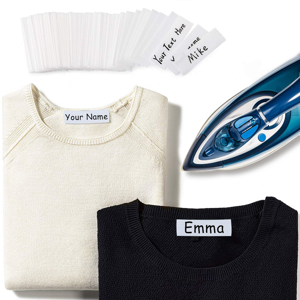  [AUSTRALIA] - Ayamuba 300PCS Writable Iron On Clothing Labels Pre-Cut Iron On Name Labels Tags-Personalized Iron-on Fabric Labels for Kids, Clothing, Uniform, Nursing House, Home, School, Daycare