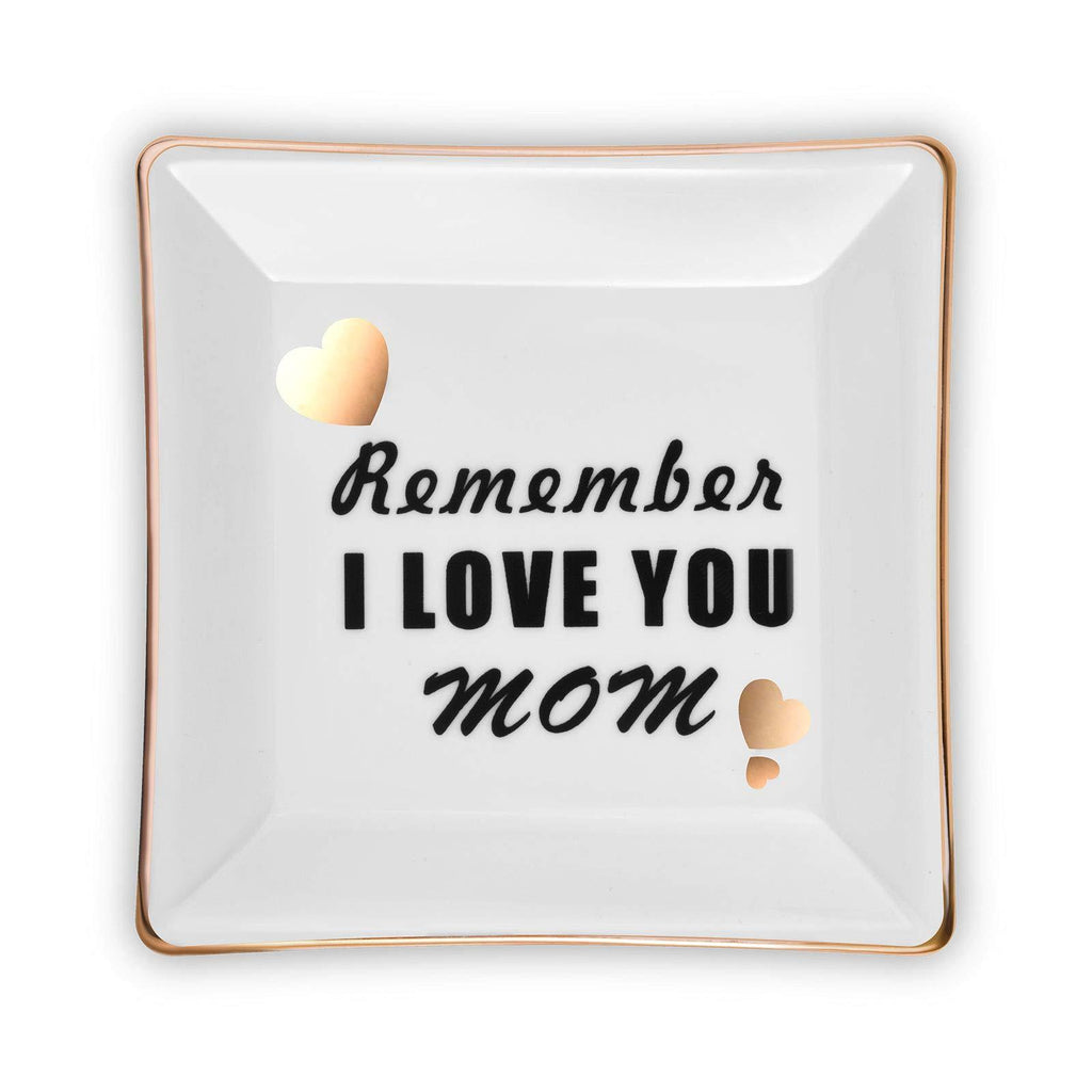  [AUSTRALIA] - Afunfens Ceramic Trinkets Dish Decorative Plate, Gifts for Mom, Square Ring Dish with Golden Edged for Mom Birthday Mother’s Day