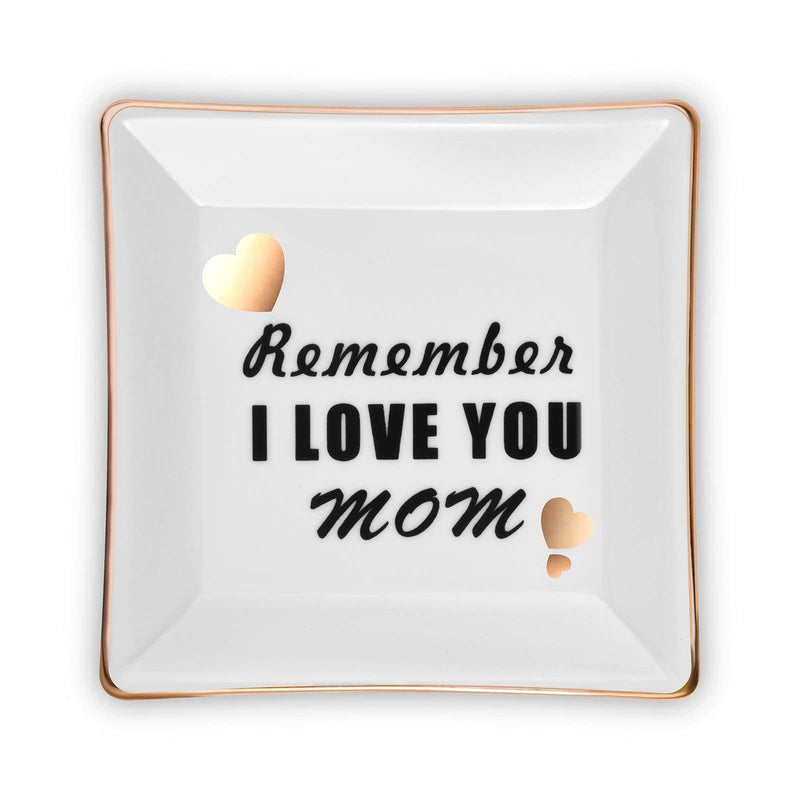  [AUSTRALIA] - Afunfens Ceramic Trinkets Dish Decorative Plate, Gifts for Mom, Square Ring Dish with Golden Edged for Mom Birthday Mother’s Day