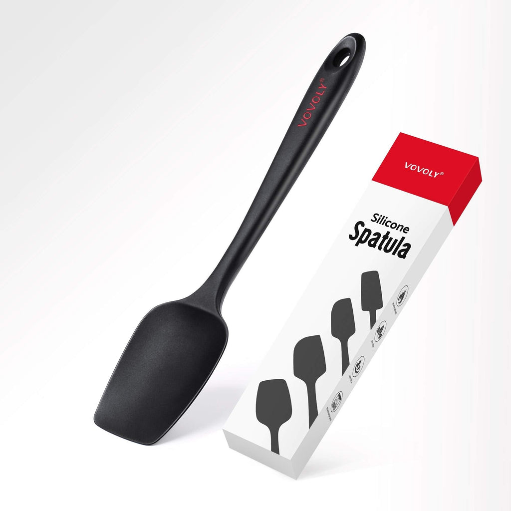  [AUSTRALIA] - Vovoly Silicone Spoon Spatula, 600ºF Heat Resistant Baking and Cooking Spoonula Spatula, Non-Scratch Rubber Scraper for Mixing and Stirring, Seamless Design, Stainless Steel Core, BPA Free, Black Large Spoon