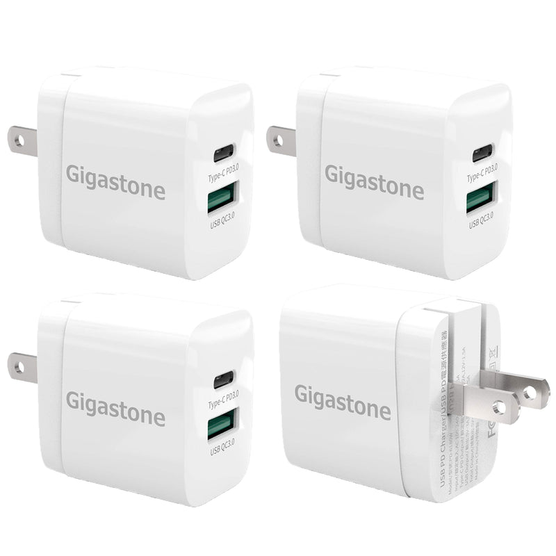  [AUSTRALIA] - 【20W USB C Wall Charger】【4-Pack】 Gigastone 20W USB C Charger USB-C Power Adapter, Fast Charge USB C Charger PD3.0 / QC3.0, Dual Ports USB-A + USB-C, Compatible with iPhone, iPad, Android Smartphones