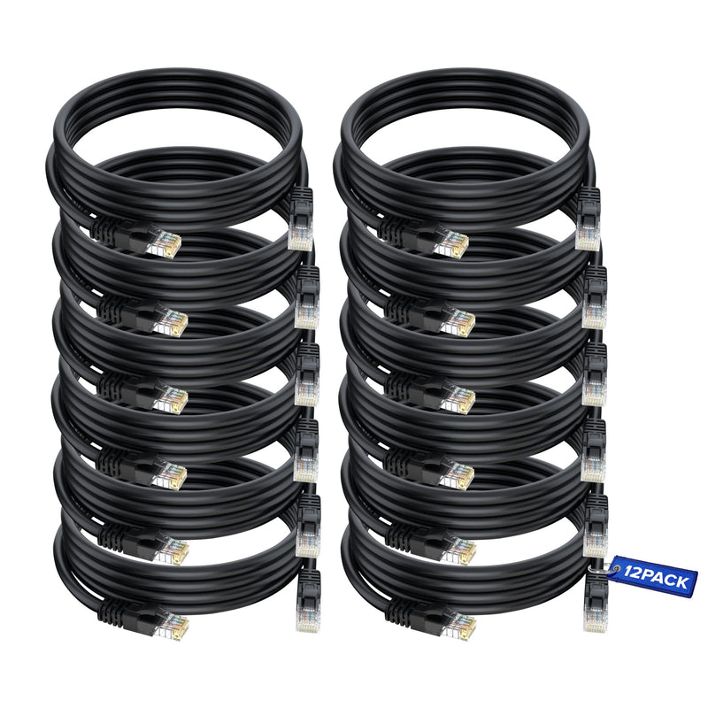  [AUSTRALIA] - Ethernet Cable & Cat6 Network Cable, 6 ft, Black LAN Rj45 Internet Patch Cable Cord, High Speed Cat6 Ethernet Cable (12 Pack) 6 Feet