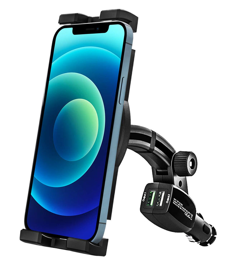  [AUSTRALIA] - Cigarette Lighter Car Phone Mount, woleyi Fast Charging Cig Lighter Tablet & Phone Holder with Dual USB Charger for iPhone 12 Pro Max 11 XS XR X 8 7 6 Plus, iPad, Samsung Galaxy, More 4-11" Devices