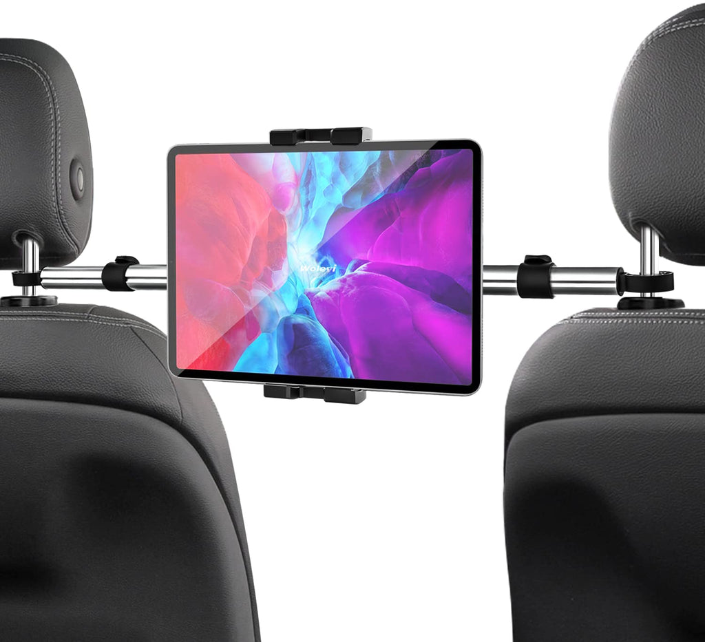  [AUSTRALIA] - Car Headrest Tablet Mount, woleyi Between BackSeat Tablet Holder, Rear Seat Tablet Stand Cradle for Kids Compatible iPad Pro Air Mini, iPhone, Galaxy Tabs, Switch, More 4-12.9" Cell Phones and Tablets