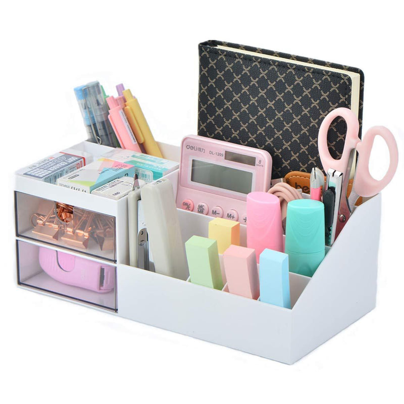 Citmage Desk Organizer Caddy with 12 Compartments Office Workspace Drawer Organizers Desktop Holder Plastic Stationery Storage Box for Pencils,Markers,Erasers,Pens,Sticky Notes,Stapler (White) white_3 - LeoForward Australia