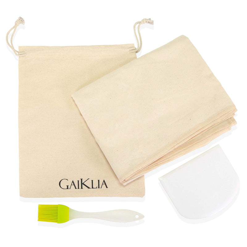  [AUSTRALIA] - GaiKlia Bakers Bread Dough Couche - 26 x 34 Inch Large Heavy Duty 100% Thick Cotton Proofing Cloth for Baguette French Loaves - Complete with Dough Cutter and Spatula