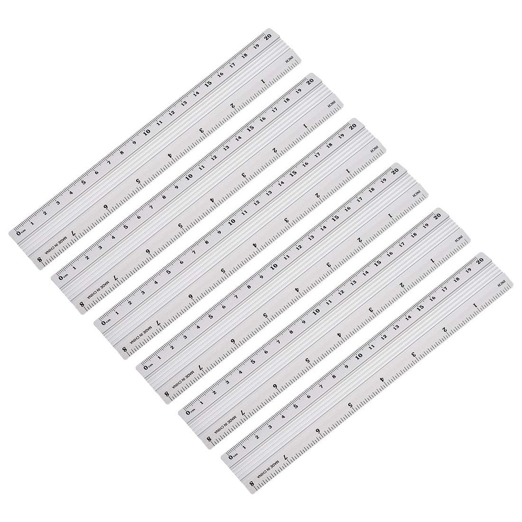  [AUSTRALIA] - uxcell Aluminum Ruler 8 Inches Precision Bevel Edge Metal Ruler Metric and Imperial Ruler for Engineer Drafting Sewing Measuring, (Silver Tone, 6pcs) 8 Inch Silver Tone