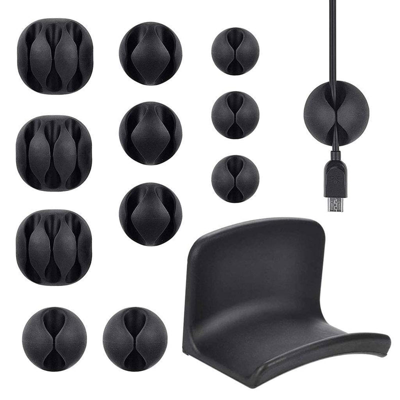  [AUSTRALIA] - Neetto Headphone Hanger Holder Wall Mount with Double-Sided Tape & 12 Pack Long Lasting Black Cable Clips Self Adhesive, Desktop Cord Holder, Charging Cable Holder, Cable Organizer Management System