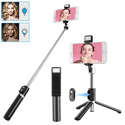 [AUSTRALIA] - ACEHE Selfie Stick, 2 Level Fill Light & All in 1 Portable Bluetooth Selfie Stick Tripod Phone Holder with Detachable Wireless Remote, Compatible with iPhone 12/11/XR/X, Galaxy S20/S10, Huawei (Black) 50*34*188 mm Black