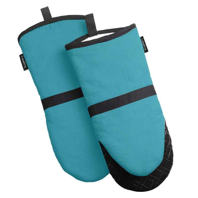  [AUSTRALIA] - Sugelary Oven Mitts, Heat Resistant up to 500F Kitchen Mittens, Non-slip Grip Oven Gloves with Silicone Stripes and Quilted Cotton, Extra Long Flexible Pot Holders for Cooking, Baking, BBQ (Aqua Blue) Aqua Blue