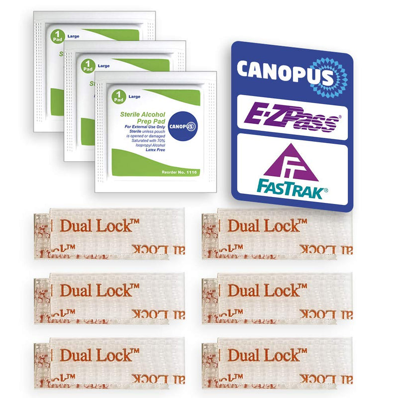  [AUSTRALIA] - CANOPUS EZPass Mounting Strips: Adhesive Strips, Dual Lock Tape, Ezpass Tag Holder, Peel-and-Stick Strips (6 Sets - 12 pcs) with Cleaning Prep Pad (3 Pieces) - (Pack of 3) 12strips+3pads