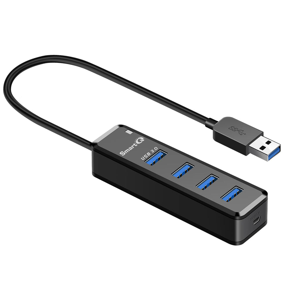 SmartQ H302 4-port USB 3.0 Hub with 1ft Long Cable, Multi USB Port Expander with Micro-B Charging Port, Fast Data Transfer USB Splitter For laptop, Compatible with Windows PC, Mac, Printer, Mobile HDD 1 ft - LeoForward Australia