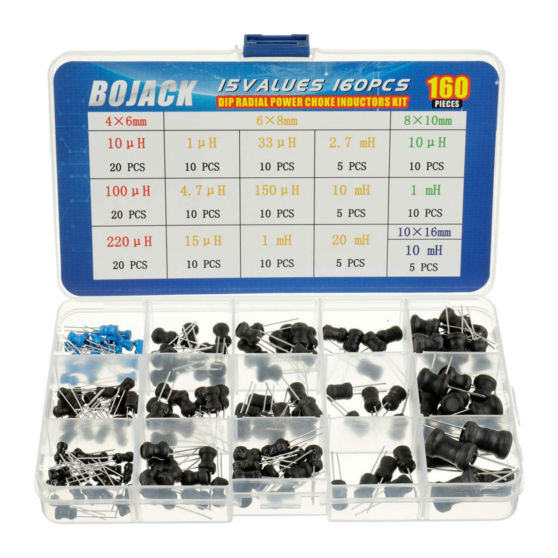  [AUSTRALIA] - BOJACK 15 Values 160 Pcs Inductor 10 uH to 20 mH DIP Radial Power Choke Inductors Assortment Kit