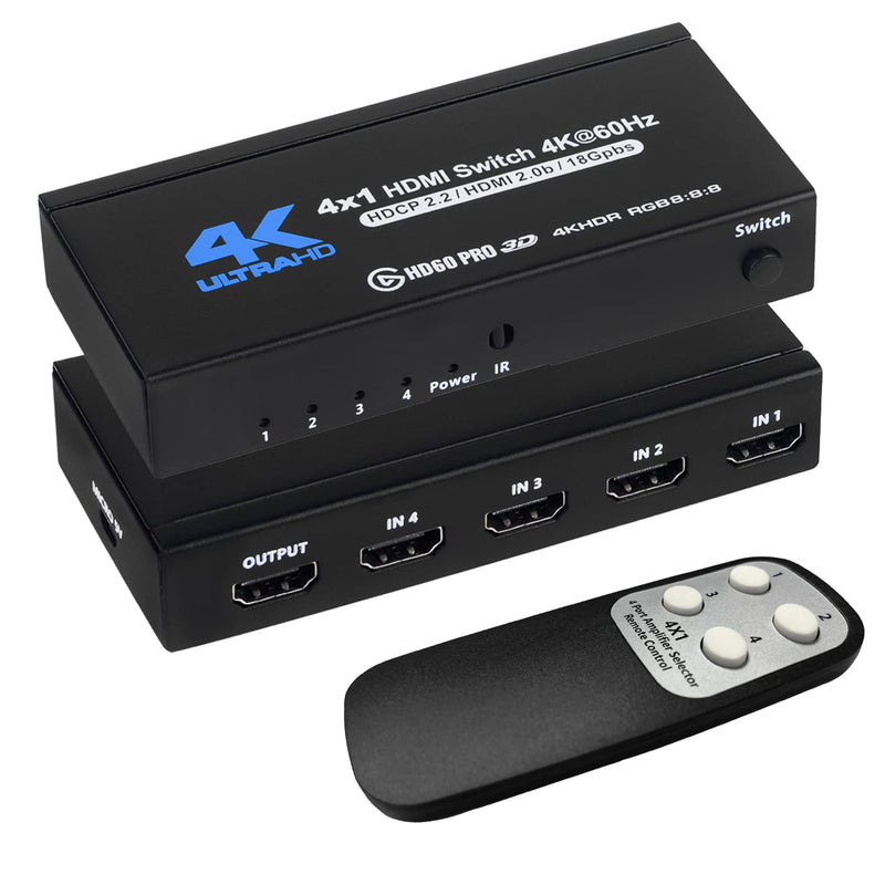  [AUSTRALIA] - 4K HDMI Switch 4x1, 4K@60Hz 4 in 1 Out HDMI Switcher Selector with IR Remote Control, Supports HDCP 2.2 4K@60Hz UltraHD HDR10 3D HD1080P Dolby DST, HDMI Splitter for PS4 Xbox Apple TV Fire Stick