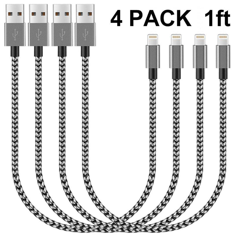 Short iPhone Charger Cable 4Pack,1FT Lightning to USB Braided Data Sync Fast Charger Cord Compatible with iPhone 12 Pro Max/12/11/11 Pro Max X XS Max 8 7 6S Plus Pad 2 3 4 Mini, Pad Pro Air(Black) - LeoForward Australia