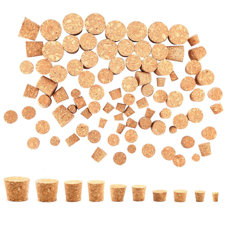  [AUSTRALIA] - LUTER 100pcs Tapered Cork Plugs,Wooden Cork Stoppers Wine Bottles Corks,Conical Corks for Replacement and DIY craft(10 Sizes, 100 Pack)