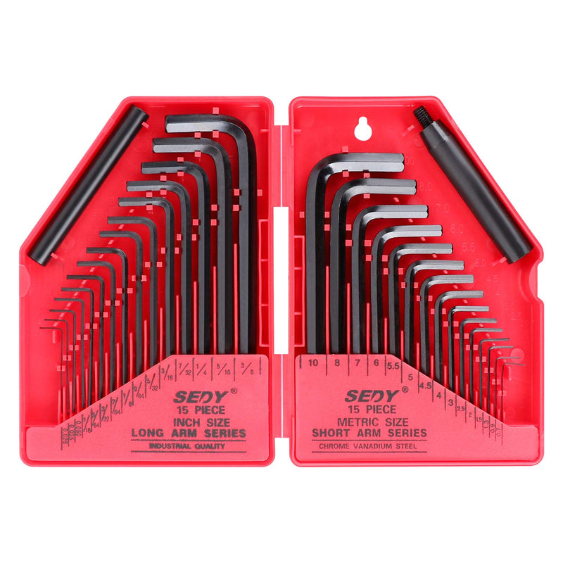  [AUSTRALIA] - SEDY Hex Key Wrench Set, 32-Piece Allen Wrench Set (0.028-3/8 inch, 0.7-10 mm) | with 2-Piece Extension