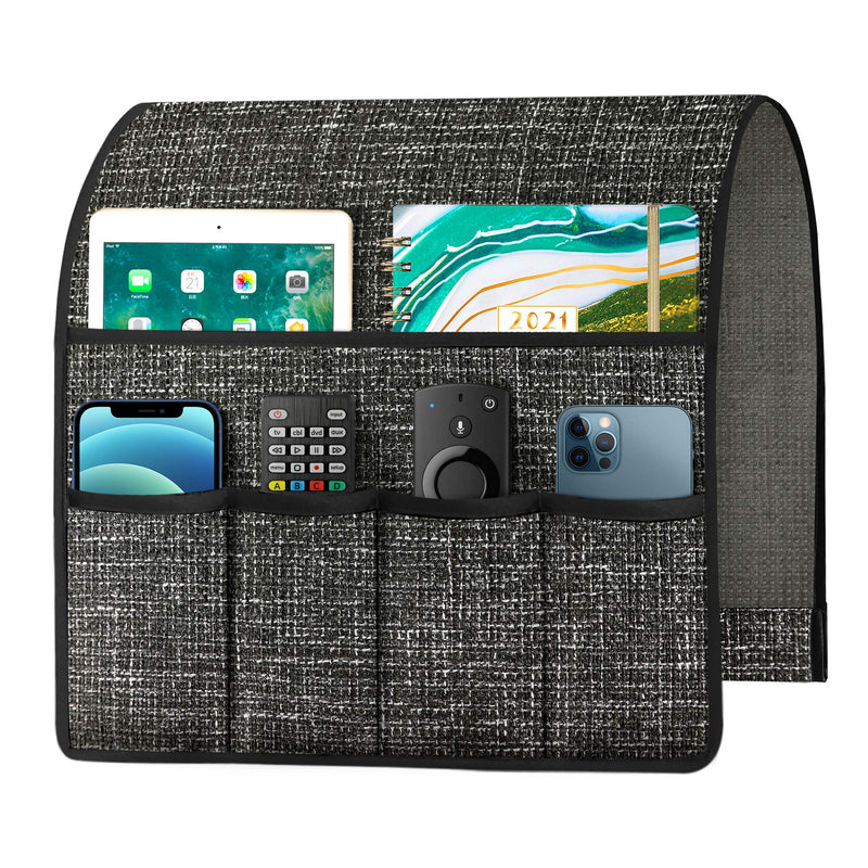  [AUSTRALIA] - Joywell Thick Linen Sofa Arm Chair Caddy Armrest Organizer, Remote Control Holder for Recliner Couch with 6 Pockets for Magazine, Tablet, Phone, iPad, Dark Grey