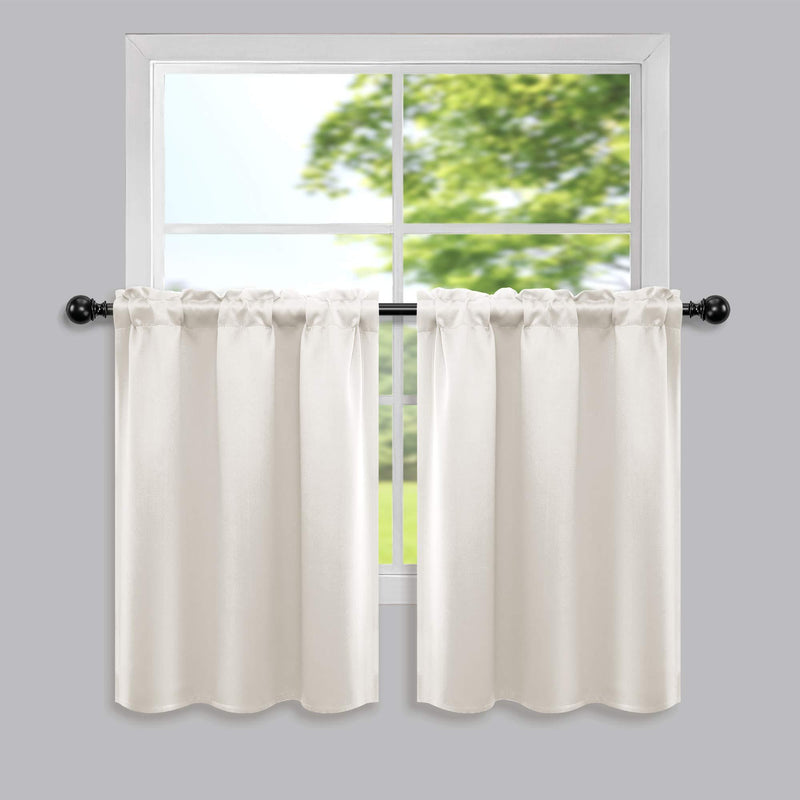  [AUSTRALIA] - Cream White Short Curtains 24 Inch Length for Kitchen Pack 2 Panel Rod Pocket Blackout Cafe Curtain Tier Thermal Insulated Room Darkening Light Cold Blocking Small Curtains for Bedroom RV Window Beige 34x24
