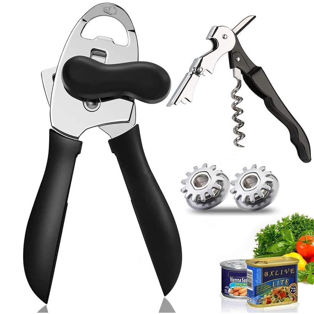  [AUSTRALIA] - QOMJT Can Opener Manual,Classic Multifunction Can Opener,Food-Safe Stainless Steel, Smooth Edge for Elderly with Arthritis-(4-IN-1-Black) 4-IN-1-Black