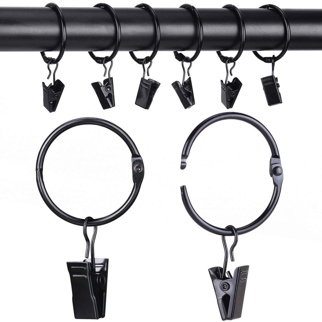  [AUSTRALIA] - Roonoo 36 Pack Openable Metal Curtain Rings with Clips, 1.22 Inch Interior Diameter, Heavy Duty Rustproof Decorative Vintage Drapery Rings Curtain Hooks Clips Rod Hangers, Black