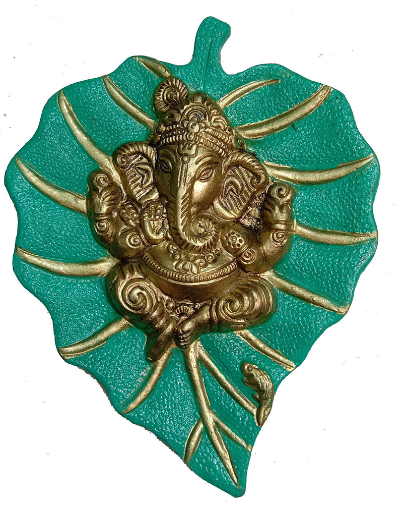  [AUSTRALIA] - Charmy Crafts Metal Ganesha On Leaf, Wall Hanging Article for Wall Decor, Wedding Gifts, Best for Housewarming, Room Decor (Aqua Green) Aqua Green