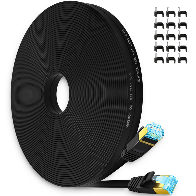  [AUSTRALIA] - Cat6 Ethernet Cable 30 ft, Flat - Solid Internet Network LAN Patch Cord – Cat 6 High Speed Computer Wire with Clips & Rj45 Connectors for Router, Modem, PS, Xbox– Faster Than Cat5/Cat5e- 30ft Black