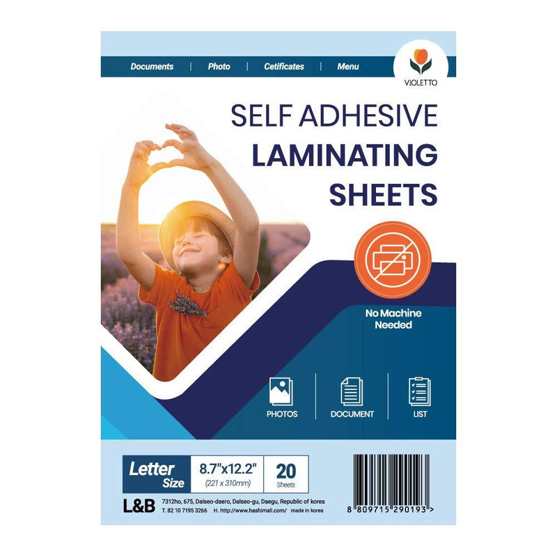  [AUSTRALIA] - (20 Sheets) VIOLETTO Self Adhesive Laminating Sheets, Self-Seal, No Machine Needed, Letter Size, 9 x 12 Inch 20 sheets