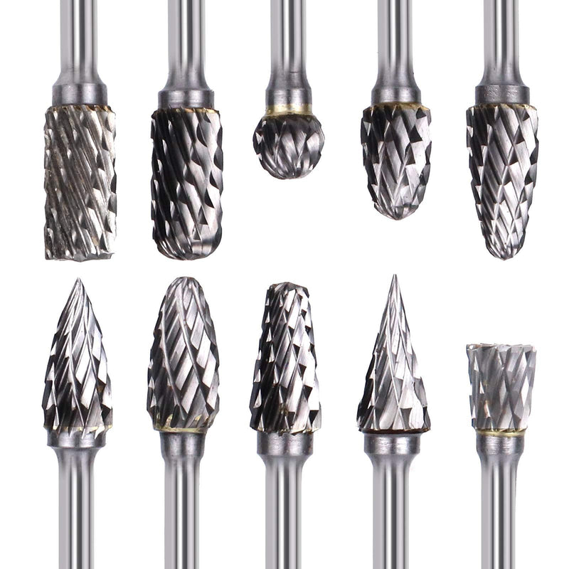 Double Cut Carbide Rotary Burr Set Tungsten Steel for Woodworking,Drilling, Engraving, Polishing - 1/8" Shank, 1/4" Head Length 10Pcs by ROOCBIT - LeoForward Australia