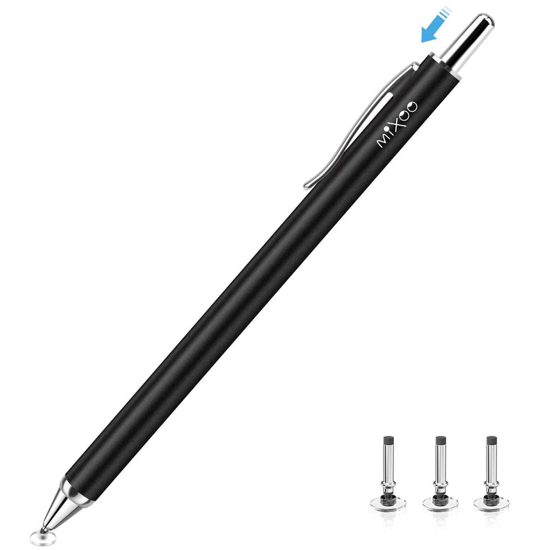 Mixoo Retractable Stylus for Touch Screens - High Sensitivity Universal Stylus Touch Screen Pen with 3 Replaceable Disc Tips for iPad iPhone and All Other Capacitive Tablets & Cell Phones (Black) Black - LeoForward Australia